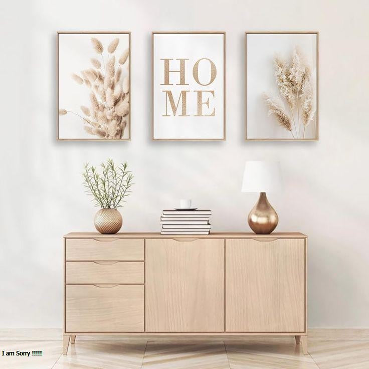 Minimalist HOME Botanical Wall Art – Set of 3 (Framed Prints)