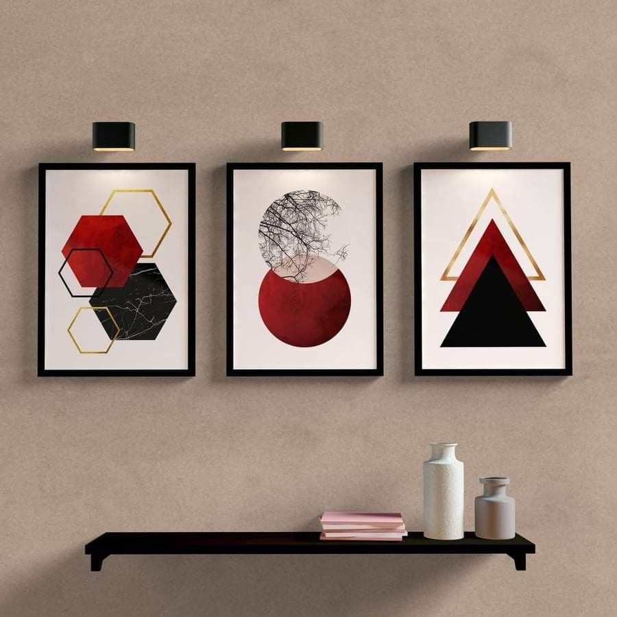 Modern Geometric Wall Art - Set of 3 (Hexagon, Circle, Triangle)