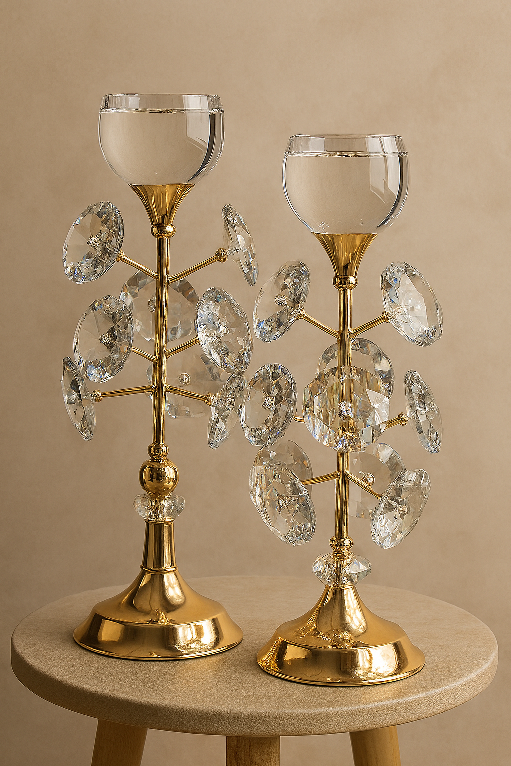 Sparkleaf Crystal & Gold Candle Stand