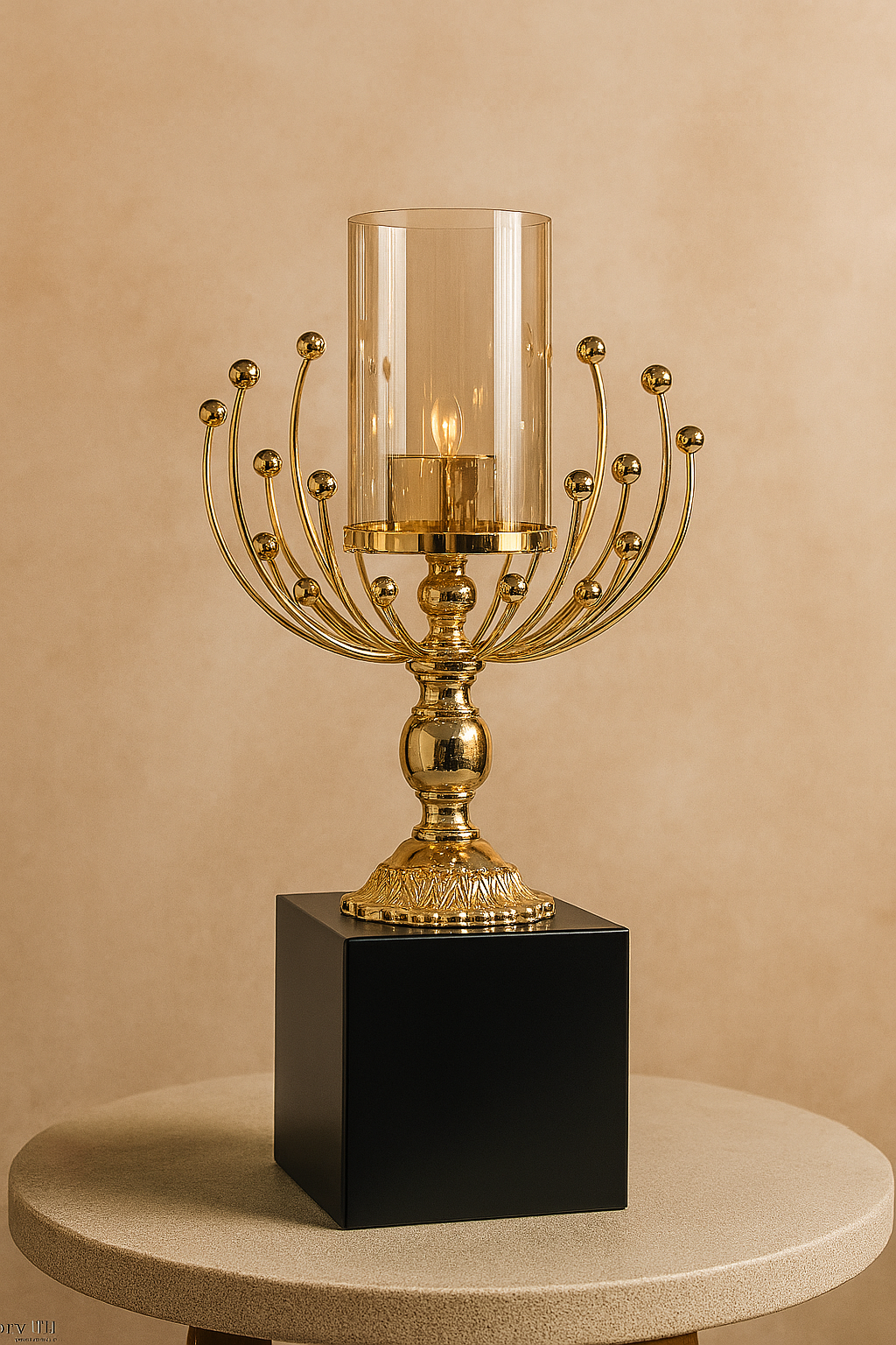 Golden Peacock Fan Candle Holder