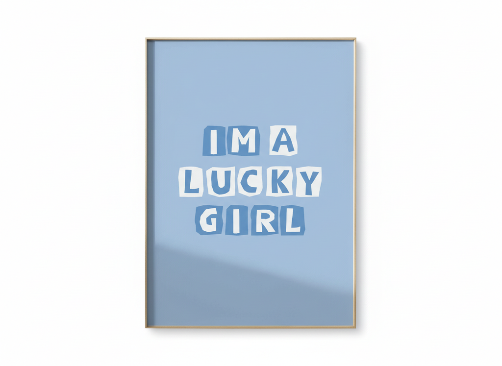 Lucky Girl Blue Butterfly Wall Art Set - Motivational Frames
