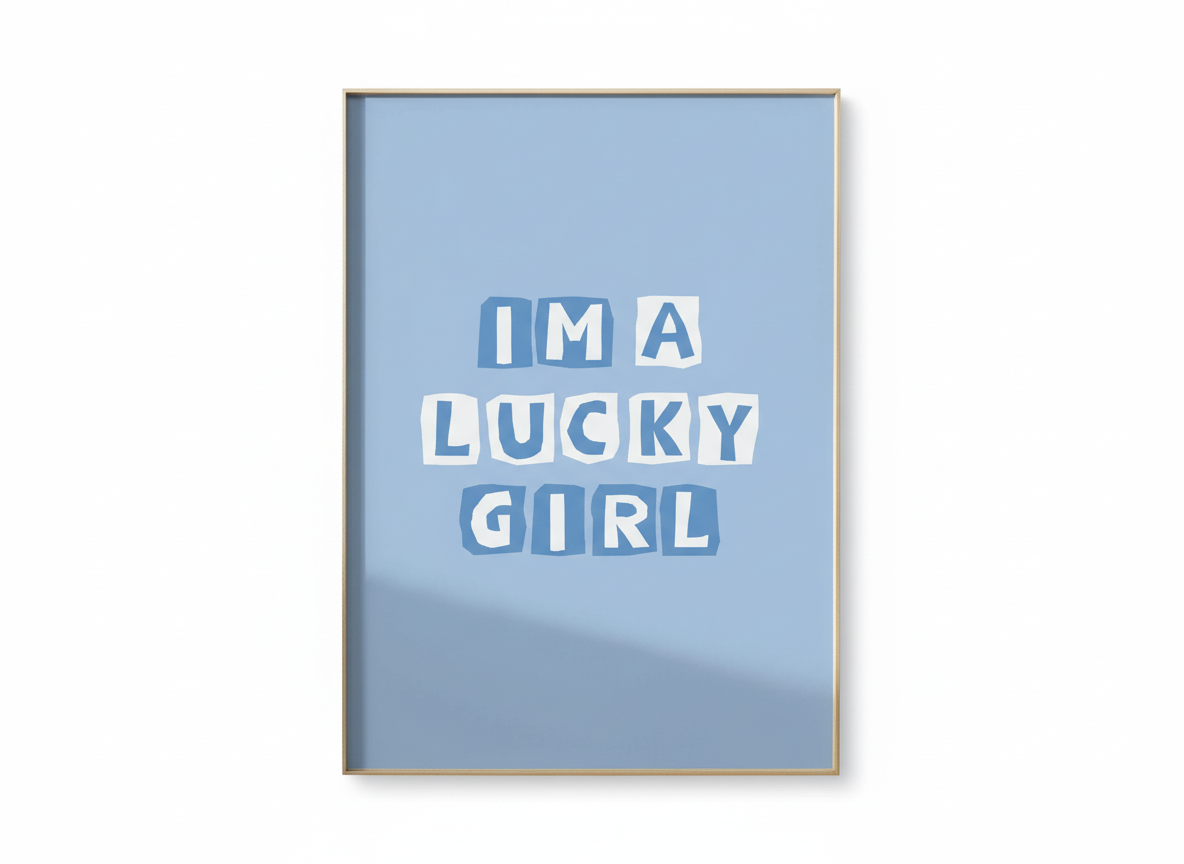 Lucky Girl Blue Butterfly Wall Art Set - Motivational Frames