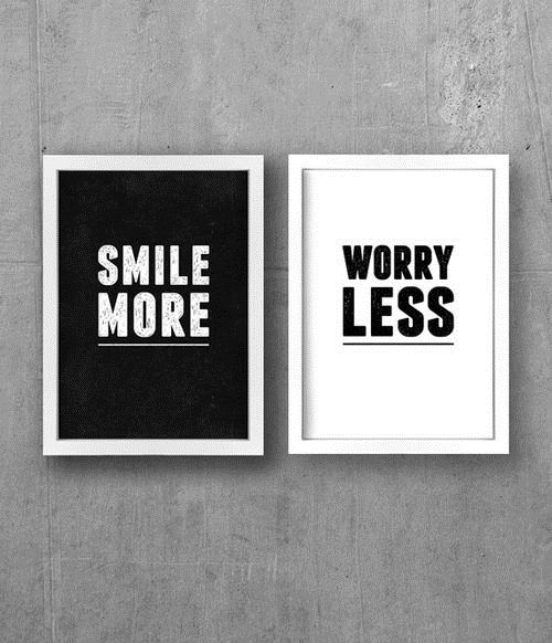 Smile More &amp; Worry Less | Motivational Wall Frame Set Pair Of 2(12x16)