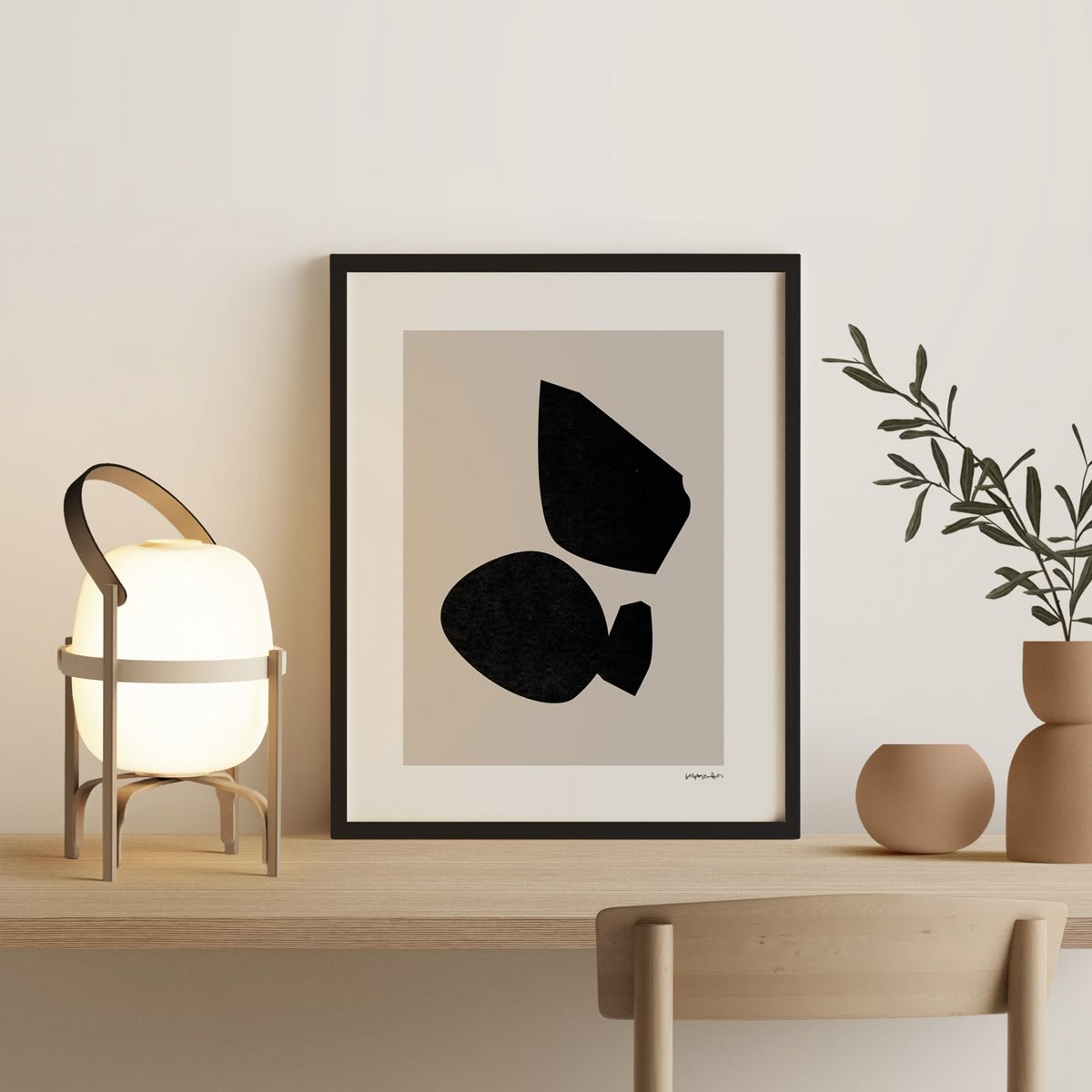 Elegant Minimalist Black &amp; Beige Frame - 9x12 Inch Wall Art