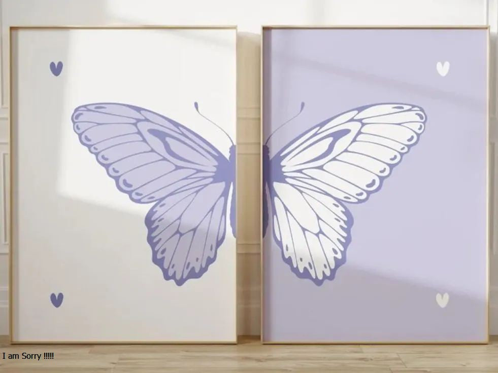 Modern Butterfly Diptych Wall Art Set - Minimalist Split Design Print (Set of 2)