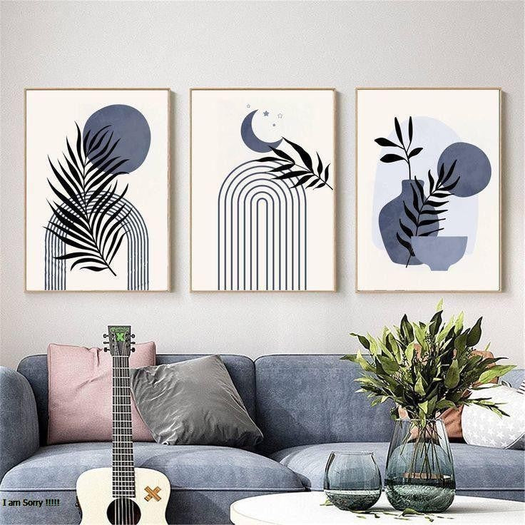 Golden Abstract Botanical Wall Art – Set of 3 (Framed Prints)