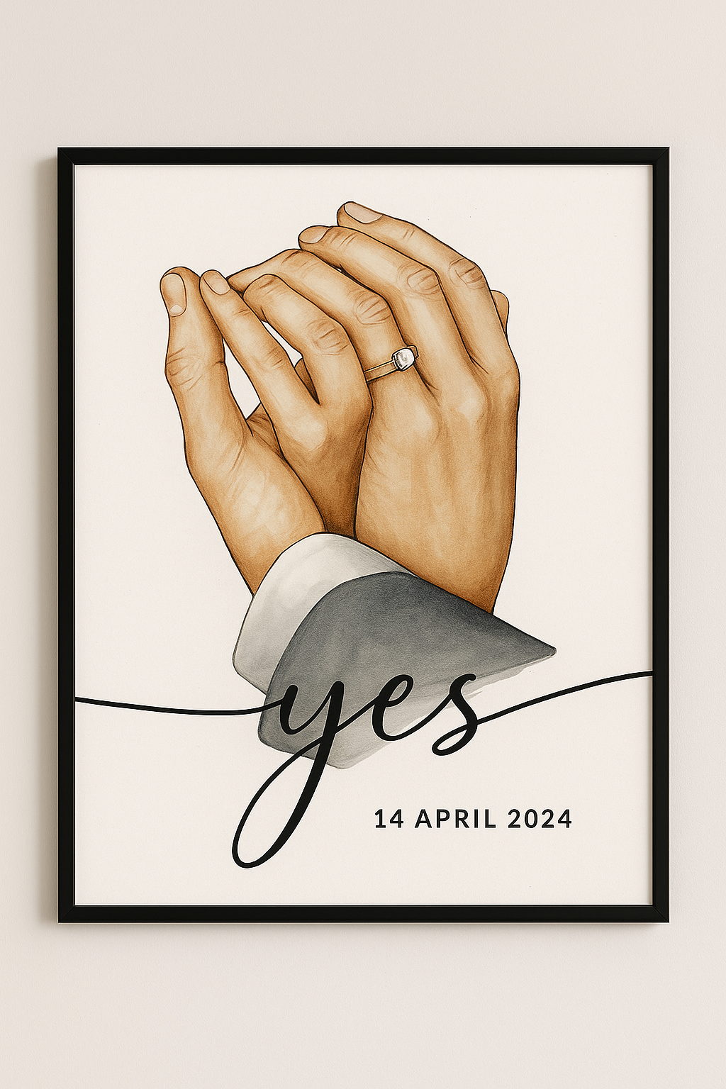 Romantic Couple Wall Art Set (3 Pieces) – "Yes", Heart Line &amp; "You &amp; Me"